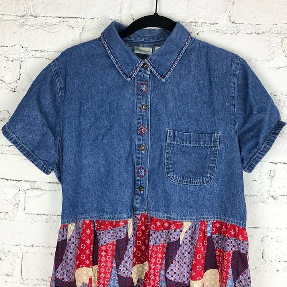 Vintage 90’s Denim Patchwork Quilt Maxi Dress - Picture 3 of 6